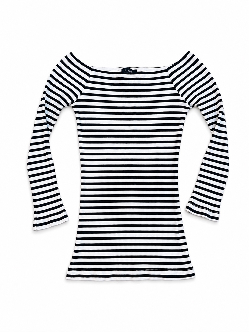Le Chateau Black and White Striped Off-Shoulder Long Sleeve Top XS